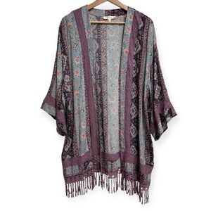 Andree by Unit Paisley Print Lace Fringe Longline Kimono Large